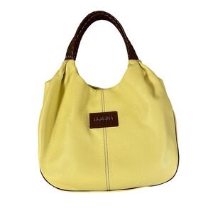 Genuine leather , MADE IN ITALY, bright YELLOW tote with leather woven handles